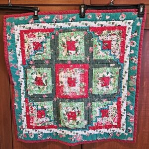 Christmad Square Quilt Or Table Cover With Mickey And Minnie Border 27.5 X 27.5